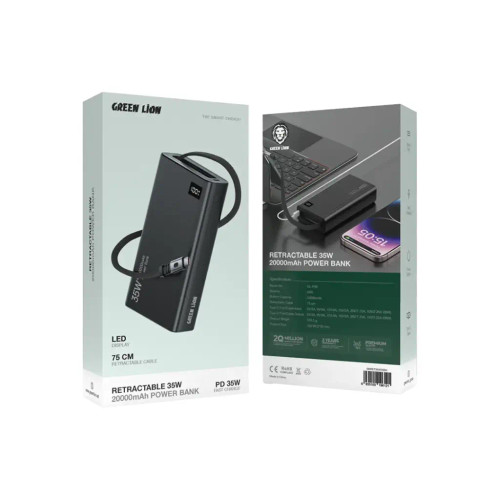 پاور بانک گرین لاین Green Lion GNRET35W20 Retractable 35W 20000mAh Power Bank